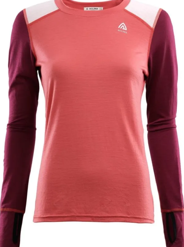 Aclima Pitkähihaiset Paidat^Lightwool Reinforced Crewneck naisten merinopaita, Baked Apple/Zinfandel/Nature
