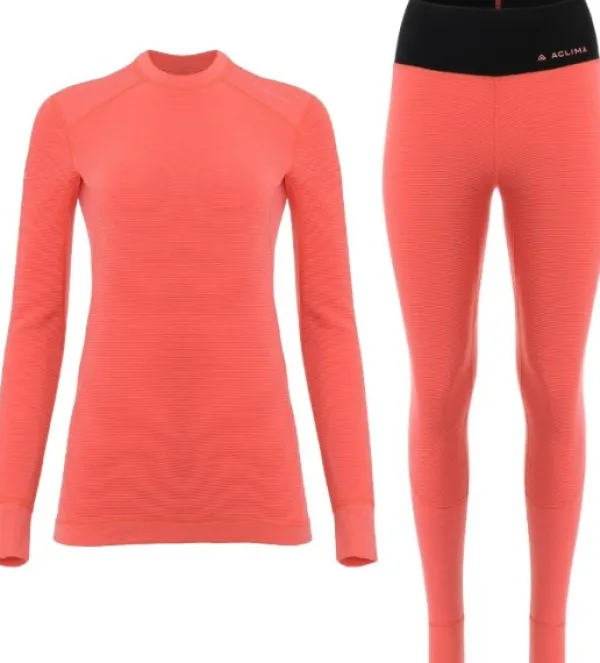 Aclima Kerrastohousut^StreamWool Crewneck naisten kerrastosetti, Spiced Coral