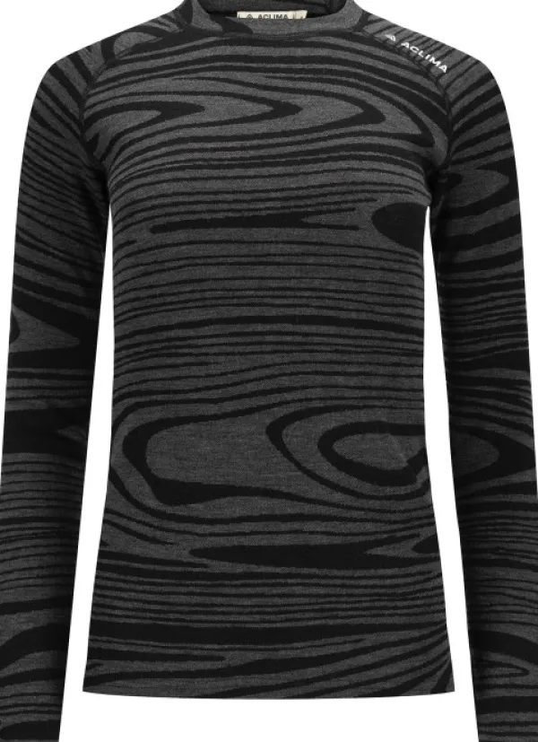 Aclima WarmWool Crewneck naisten kerrastopaita, Black Motion| Kerrastopaidat