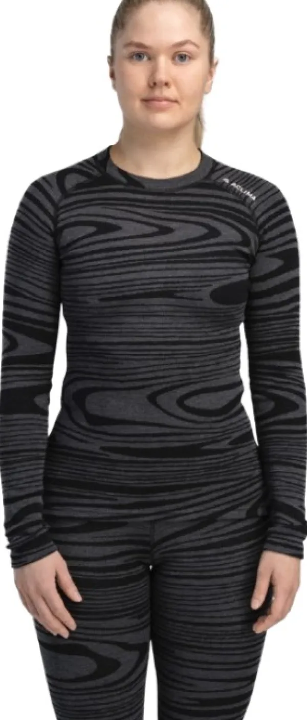 Aclima WarmWool Crewneck naisten kerrastopaita, Black Motion| Kerrastopaidat