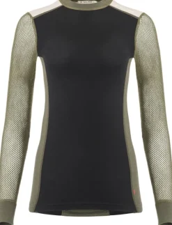 Aclima WoolNet Hybrid Crewneck naisten hybridikerrastopaita, Jet Black/Olive Night/Beige Melange| Kerrastopaidat