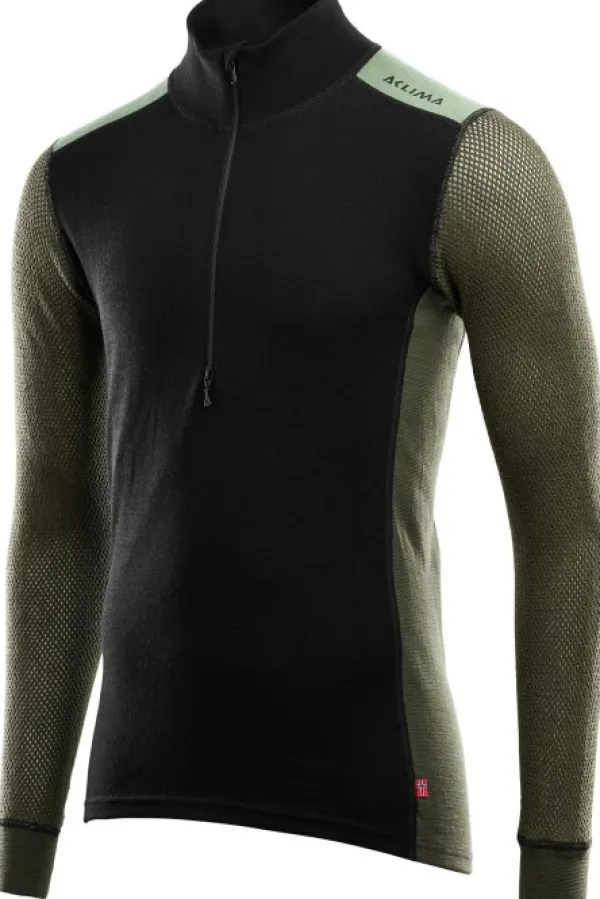 Aclima Hupparit, Fleecet Ja Välipaidat^WoolNet Hybrid Mockneck kerrastopaita, musta/vihreä
