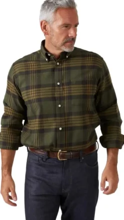 Alan Paine Metsästyspaidat^Ilkley Flannel Button Down Collar Shirt flanellipaita, Olive Check