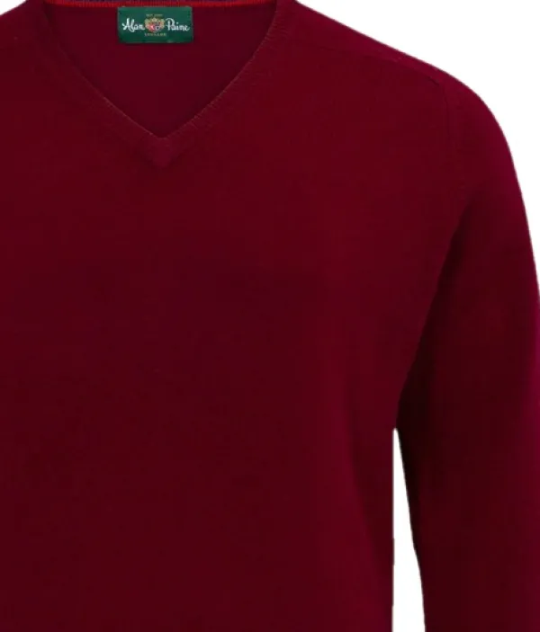 Alan Paine Streetly V-Neck Pullover lampaanvillainen pusero, viininpunainen| Metsästysliivit/Fleeceliivit
