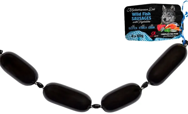 Alpha Spirit Mediterranean Wild Fish Sausage with Vegs makkarat aikuisille koirille, 4 x 65 g| Koiranmakkarat