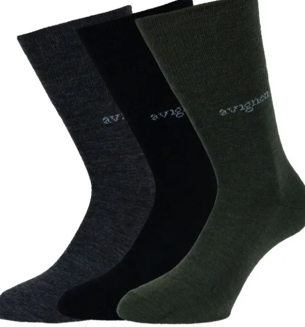 Avignon Liner Ull 3-pack Musta/Harmaa/Vihreä| Metsästyssukat