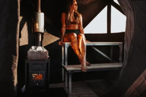 Bast Sauna Teltat/Telttatarvikkeet^Björk Delux Bastutält & Kamin 8-10 p