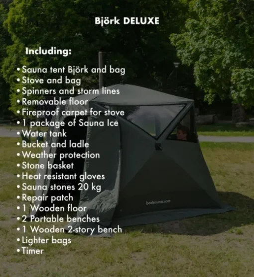 Bast Sauna Teltat/Telttatarvikkeet^Björk Delux Bastutält & Kamin 8-10 p