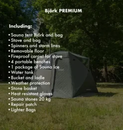 Bast Sauna Teltat/Telttatarvikkeet^Björk Premium Bastutält & Kamin 8-10 p