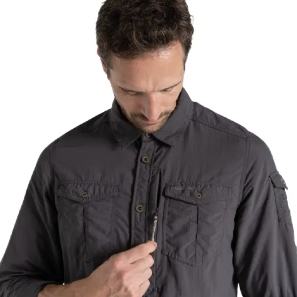 Craghoppers M's NosiLife Adventure Long Sleeved Shirt III Black Pepper| Hyönteissuojatut Vaatteet