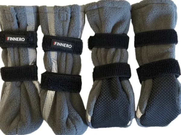 FinNero Koiran Tossut^Hundsko HALLA koiran tossut, XL, 4-pack, Reflex Grå