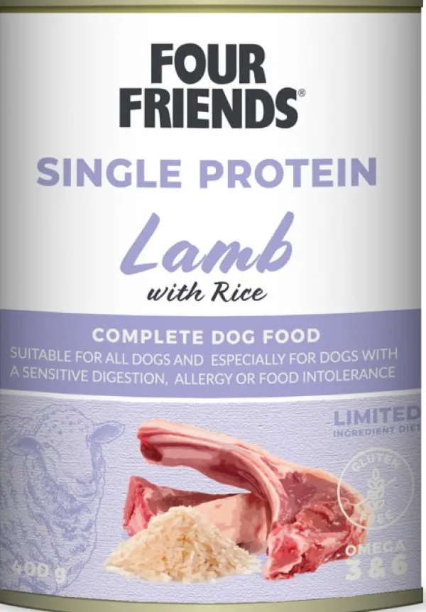 Four Friends Lamb & Rice koiran märkäruoka lammas/riisi, 400 g| Koiran Märkäruoka