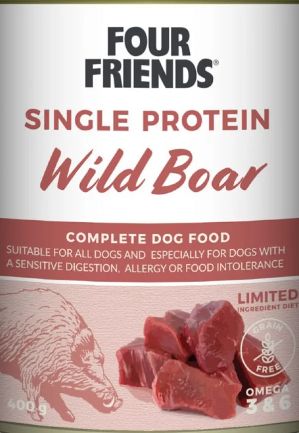 Four Friends Koiran Märkäruoka^Wild Boar koiran märkäruoka villisika, 400 g