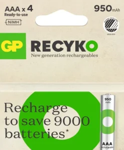 GP Batteries GP Recyko AAA-batteri 950mAh ladattava paristo, 4 kpl| Paristot, Laturit Ja Vara-akut