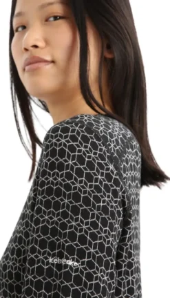 Icebreaker Outlet - Kerrastot Ja Alusasut^250 Vertex LS Crewe Alpine Geo naisten kerrastopaita, musta/valkoinen