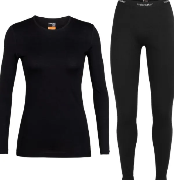 Icebreaker Kerrastohousut^Oasis LS Crewe 200 + Leggings 200 naisten kerrasto, Black