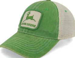 John Deere Stone Washed Logo Mens Cap Ivory/Dark Green| Päähineet, huivit ja kaulurit/Lippikset