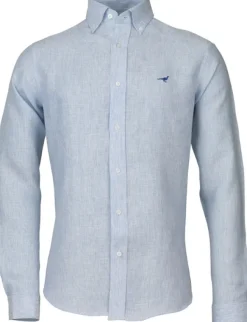 Laksen Portofino Linen Shirt kauluspaita, vaaleansininen| Flanelli- Ja Kauluspaidat
