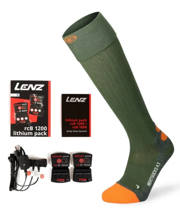 Lenz Lämpövaatteet^Set of Heat sock 4.1 + Lithium RCB 1200 Green/Orange