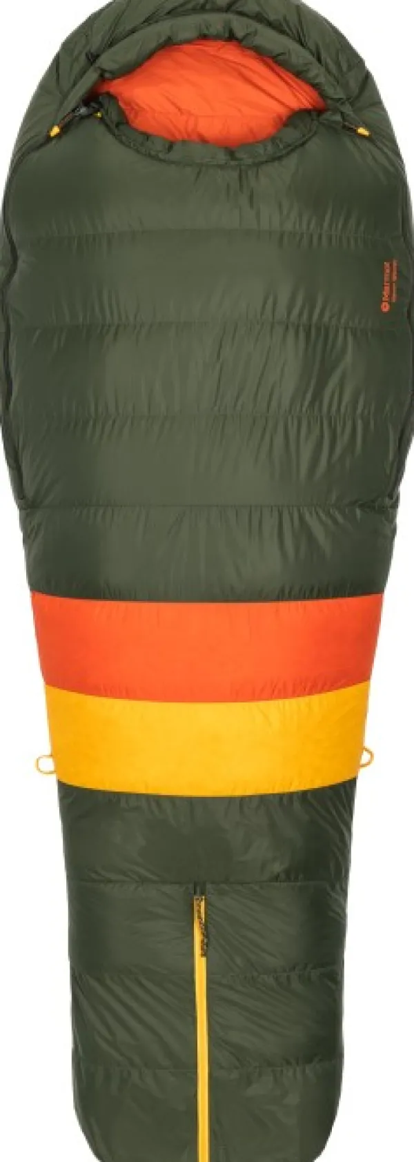 Marmot Makuupussit/Kolmen Vuodenajan Makuupussit^Never Winter Long untuvamakuupussi, Nori/Red Sun