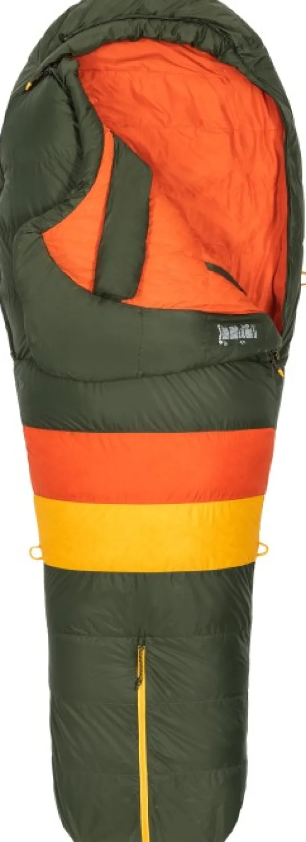 Marmot Makuupussit/Kolmen Vuodenajan Makuupussit^Never Winter Long untuvamakuupussi, Nori/Red Sun