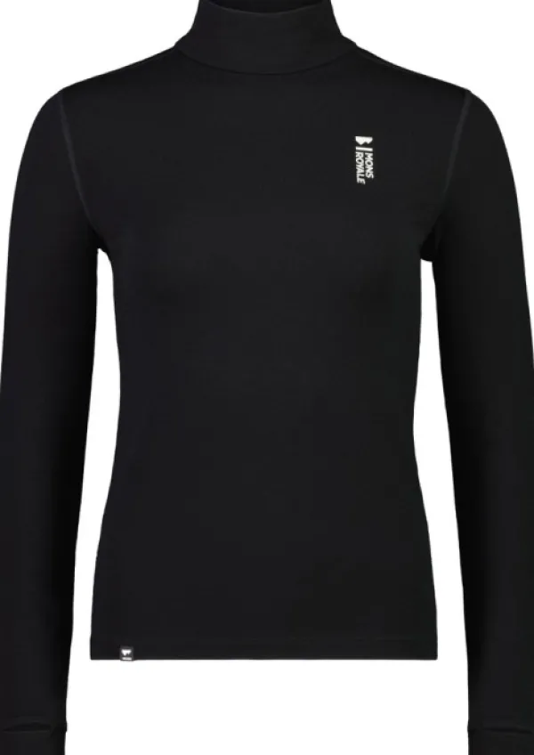 Mons Royale Cascade Merino Flex 200 Mock Neck naisten merinovillapaita, musta| Hupparit, Fleecet Ja Välipaidat
