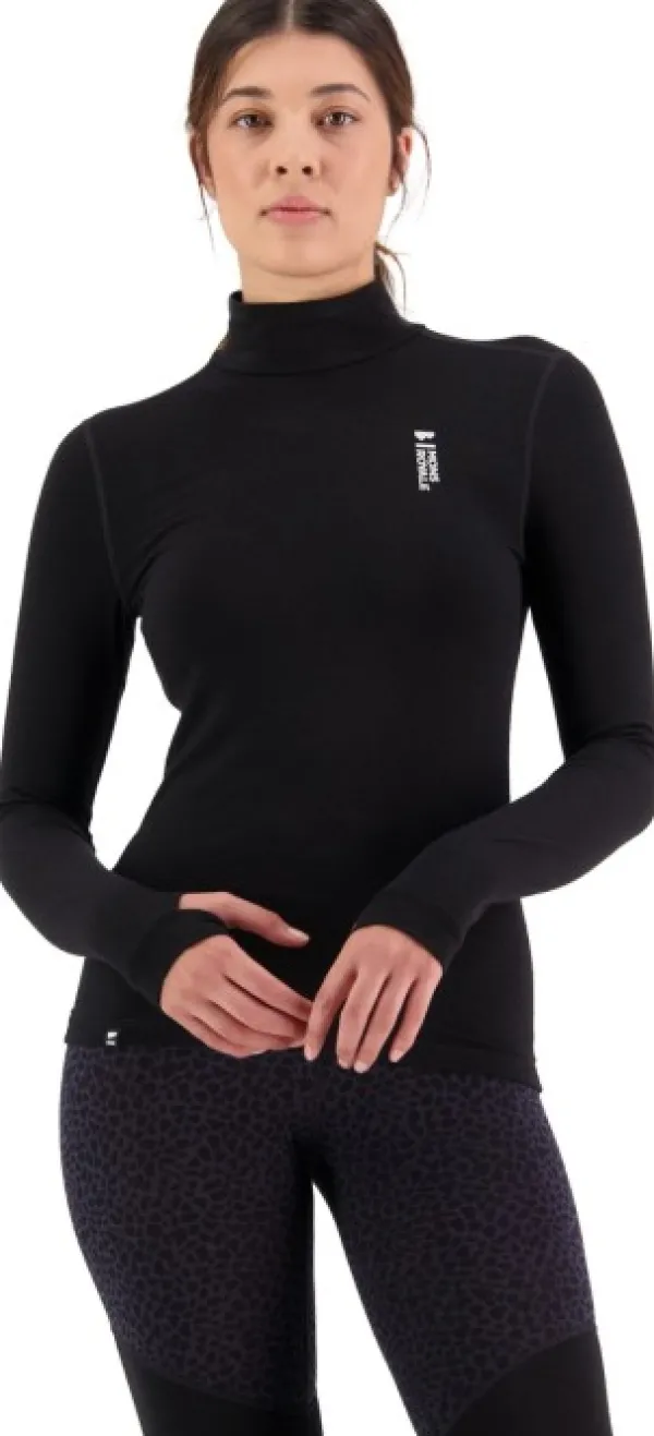 Mons Royale Cascade Merino Flex 200 Mock Neck naisten merinovillapaita, musta| Hupparit, Fleecet Ja Välipaidat