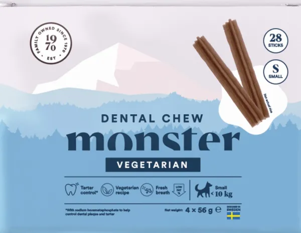 Monster Makupalat^Dog Dental Chew Vegan hammashoitoherkku, S, 28 kpl