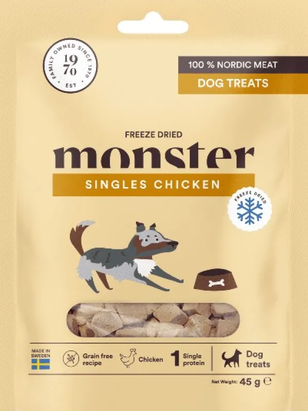 Monster Makupalat^Dog Treats Freeze Dried pakastekuivattu makupala kana, 45 g