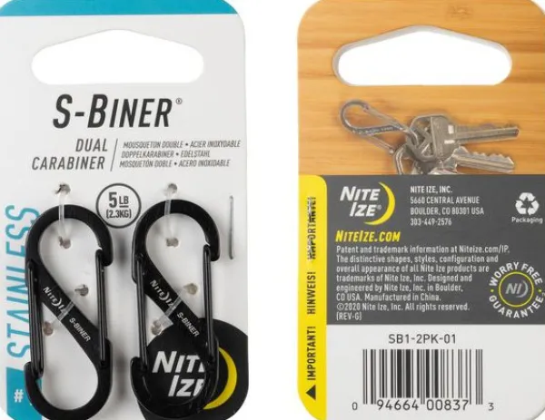 Nite Ize Reppujen Ja Laukkujen Tarvikkeet^S-Biner karabiinihaka, koko 1, musta, 2 kpl