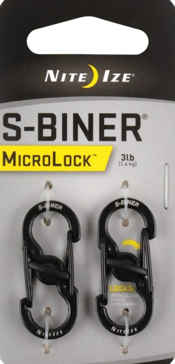 Nite Ize S-Biner MicroLock Stainless Steel 2-Pack Black| Reppujen Ja Laukkujen Tarvikkeet