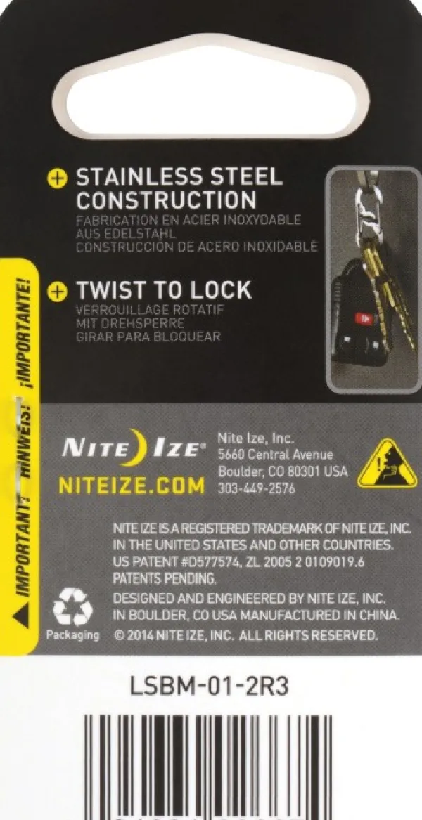 Nite Ize S-Biner MicroLock Stainless Steel 2-Pack Black| Reppujen Ja Laukkujen Tarvikkeet