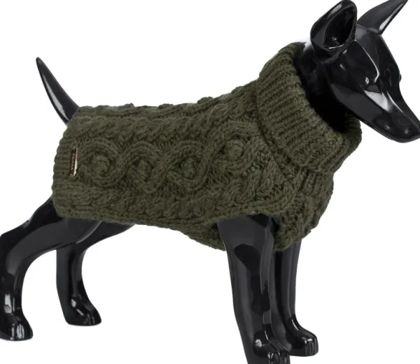 PAIKKA Handmade Knit koiran neulepusero, 45-50 cm, maastonvihreä| Neuletakit