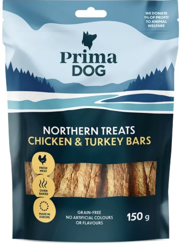 PrimaDog Makupalat^Northern Treats Kyckling-Kalkon Bar makupalat, 150g
