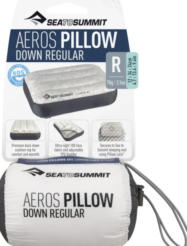 Sea to Summit Makuupussilakanat, peitot ja retkityynyt^Pillow Aeros Down täytettävä untuvatyyny, Regular, harmaa