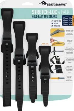 Sea to Summit Strap Stretchloc Set hihnat, 20 mm, 4 kpl, musta| Reppujen Ja Laukkujen Tarvikkeet