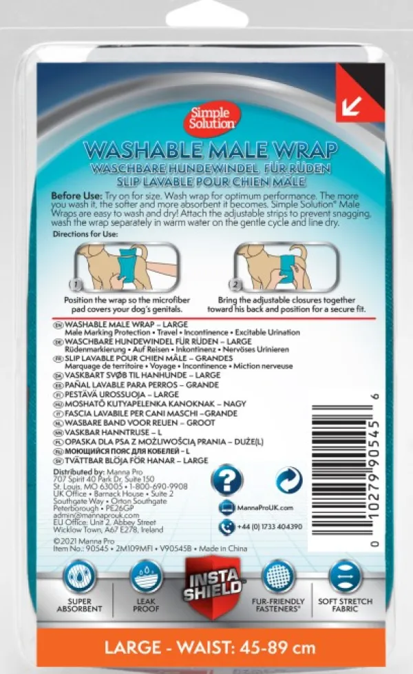 Simple Solution Washable Male Wrap suoja uroskoirille, Large| Narttujen Ja Urosten Suojat