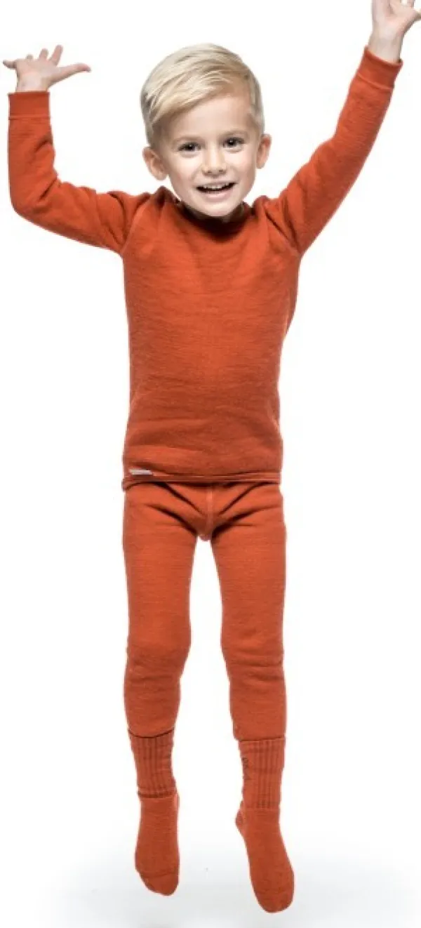 Woolpower Crewneck + Long Johns 200 Kids lasten kerrasto, Autumn Red| Lasten Alusasut Ja Kerrastot